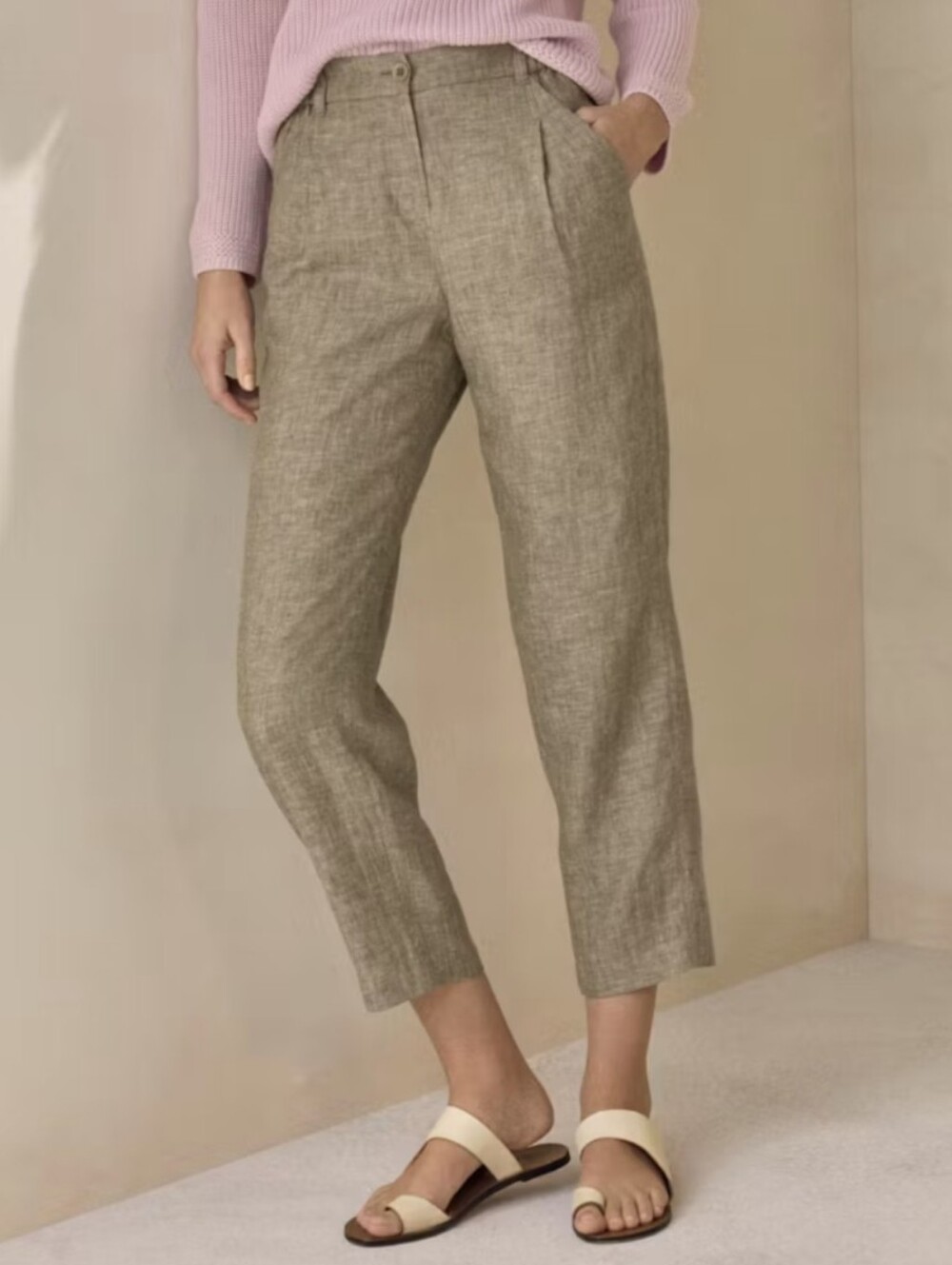 Poetry Cropped Tapered Linen Trousers - Size 10